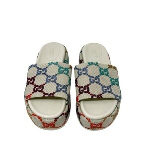 Gucci Angelina Sandals GG Canvas Monogram Psychedelic Platform Slides